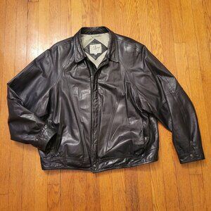 Remy Black Leather Bomber Jacket 46 Made In Korea Aviator 90s Y2K Biker Moto